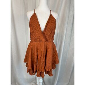 Blue Rain Rust Brown Ruffle Mini Jumpsuit Dress – Size XL